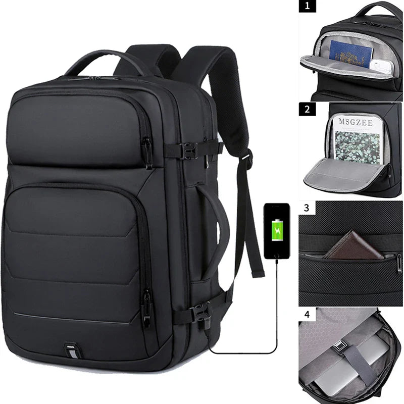 Expandable 17-Inch Laptop Backpack for Men 11 Pockets Black - Image 2