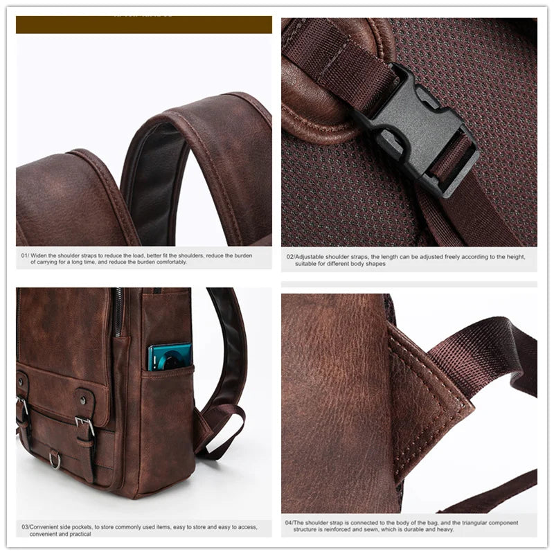 Large Leather Backpack for Men - Image 3