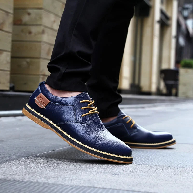 Mens Genuine Leather Brogue Oxford Dress Shoes (Blue) - Image 2