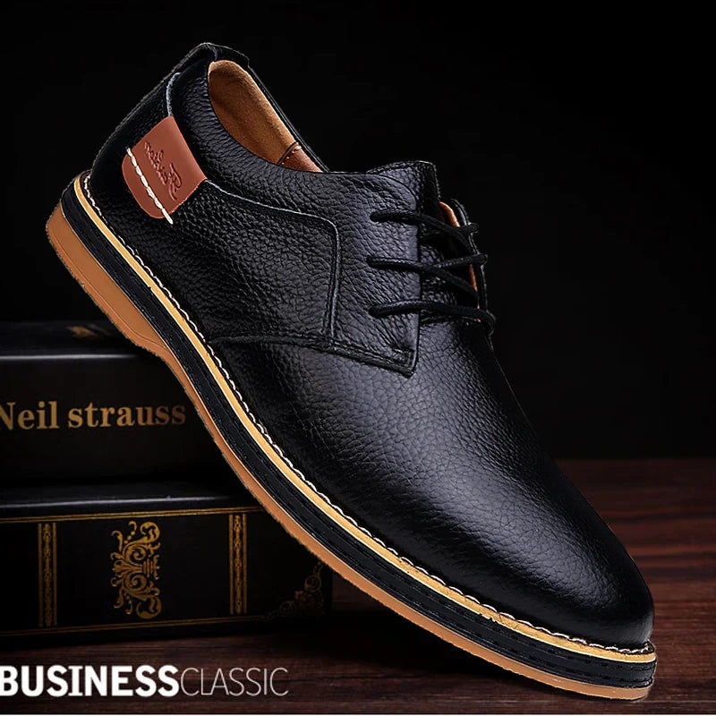 Mens Genuine Leather Brogue Oxford Dress Shoes (Black) - Image 2