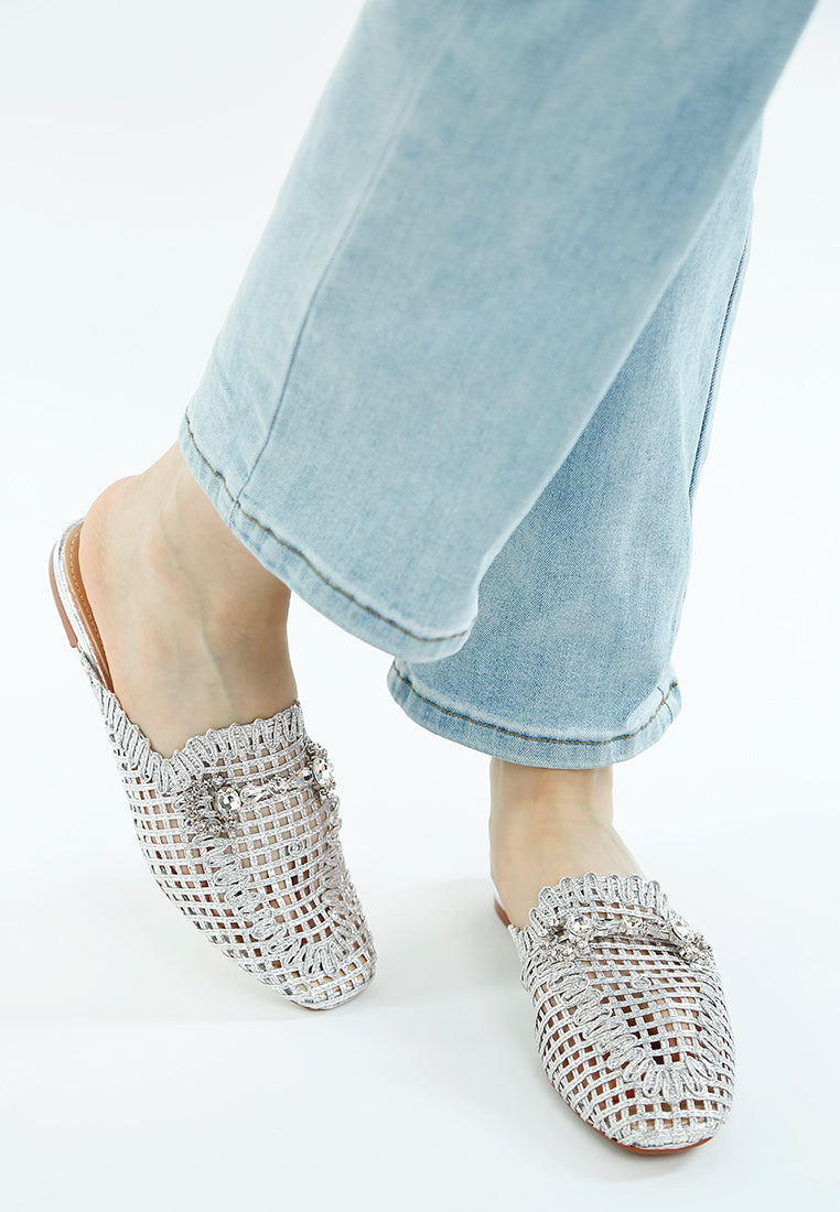 Roboma Metallic Woven Diamante Mules - Image 2