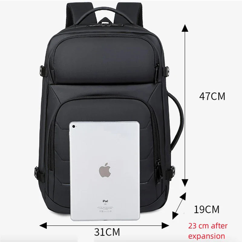 Expandable 17-Inch Laptop Backpack for Men 11 Pockets Black - Image 3