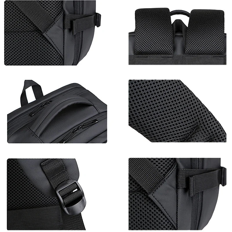 Expandable 17-Inch Laptop Backpack for Men 11 Pockets Black - Image 5