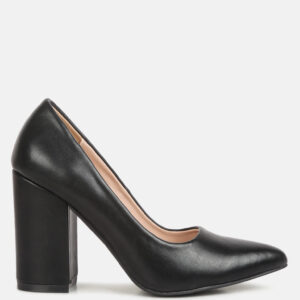 Zhuri Faux Leather Solid Block Heel Pumps