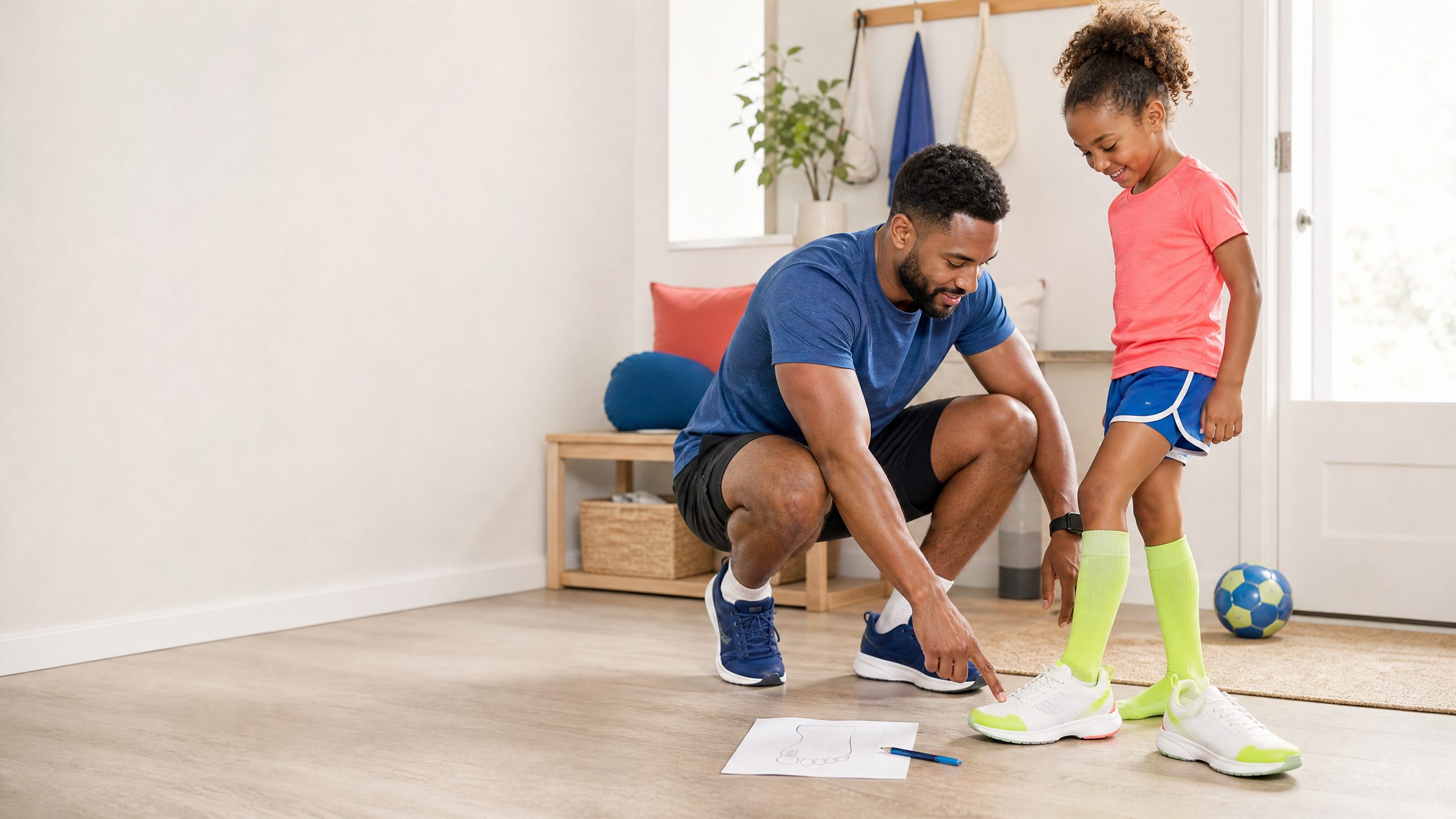 Parent checking the fit of a child’s sneakers