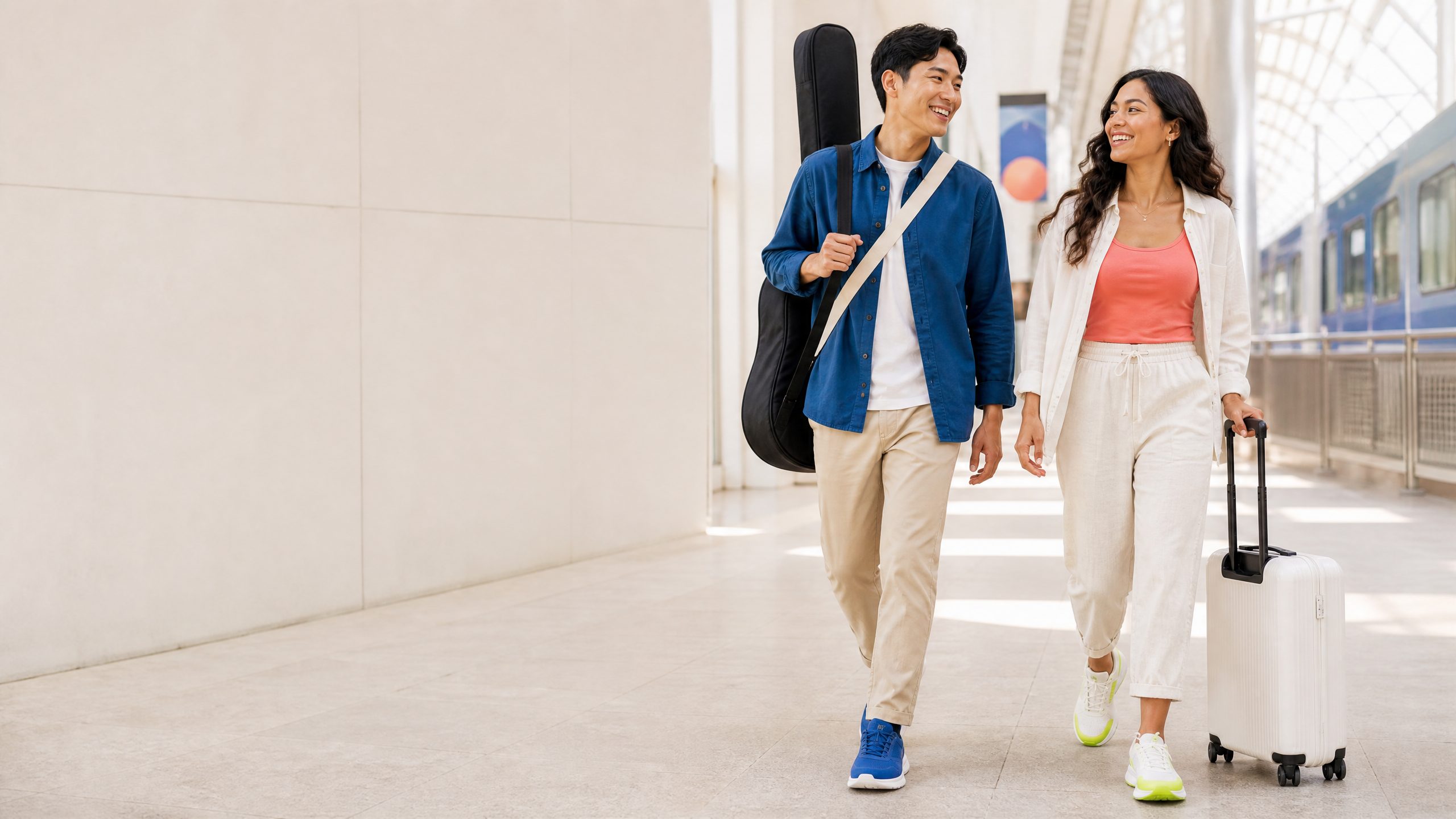 Travelers walking in comfortable sneakers