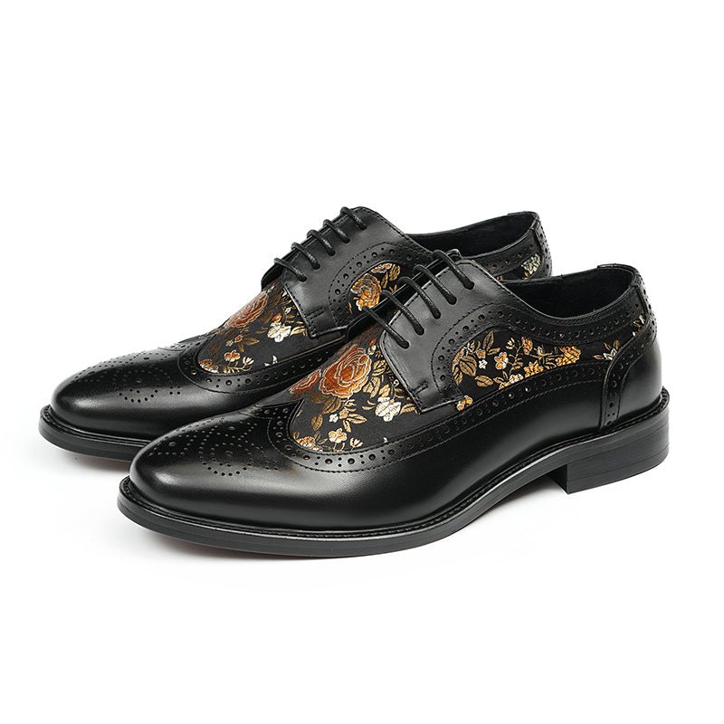 Men’s Artistic Brogue Lace Up Shoes with Embroidered Accents - Image 5