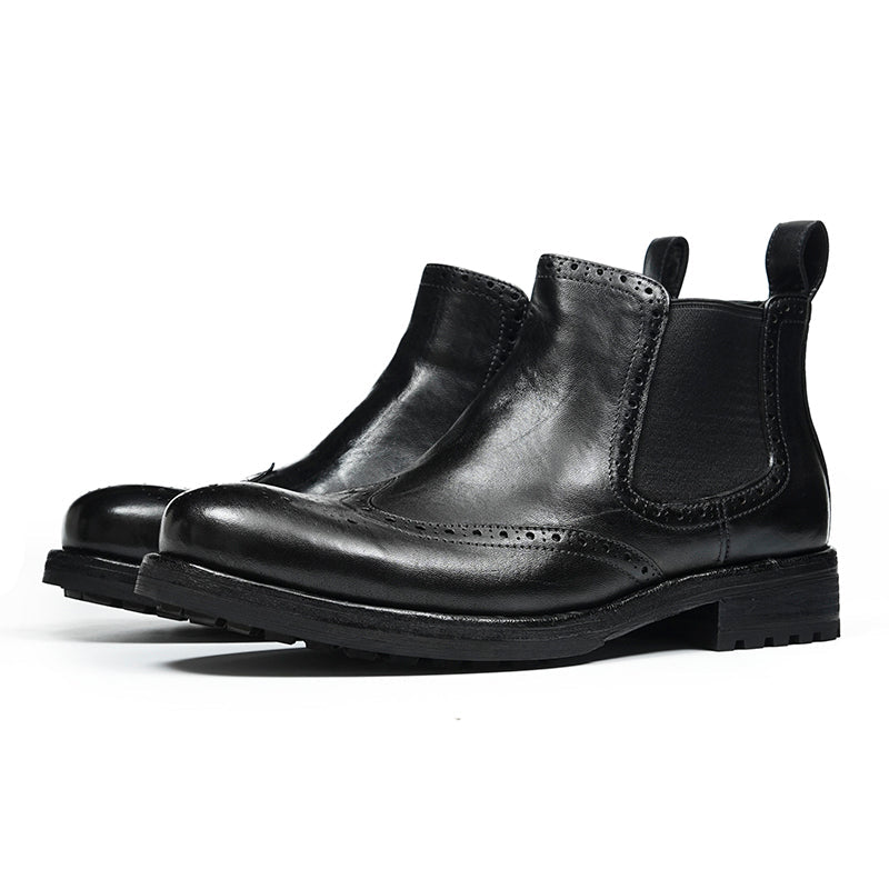 Men’s Chelsea Boots with Wingtip Brogue Detailing and Rugged Soles - Image 3
