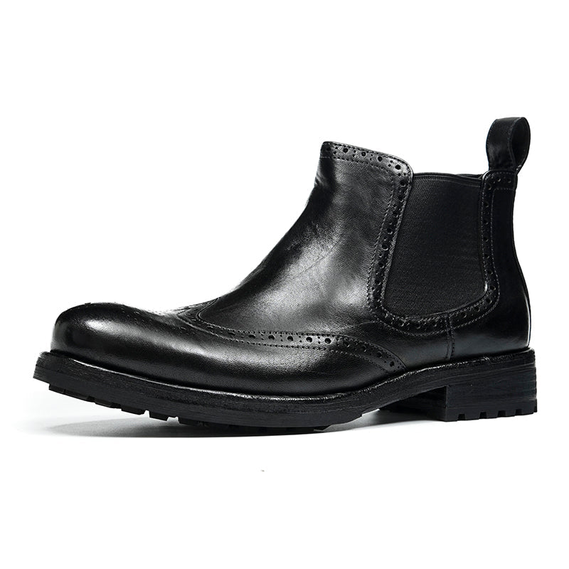 Men’s Chelsea Boots with Wingtip Brogue Detailing and Rugged Soles - Image 2