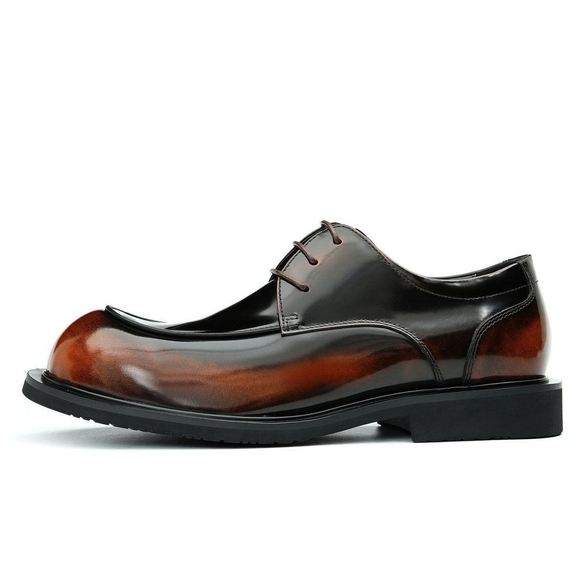Men’s Glossy Calfskin Sculpted Round Toe Derby Shoes - Image 16