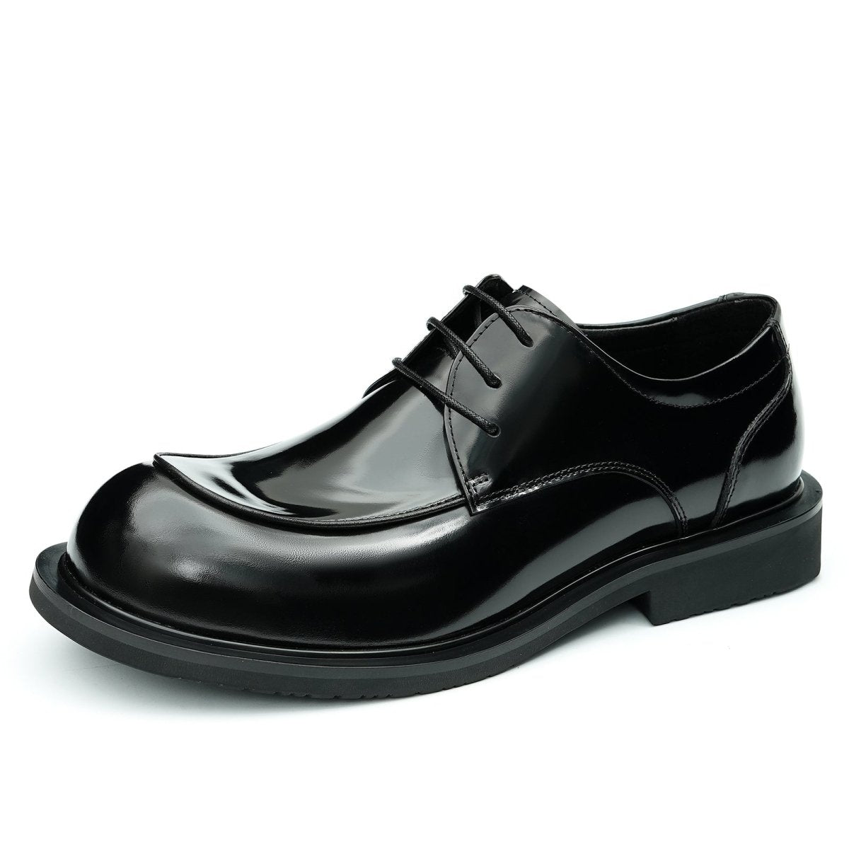 Men’s Glossy Calfskin Sculpted Round Toe Derby Shoes - Image 2