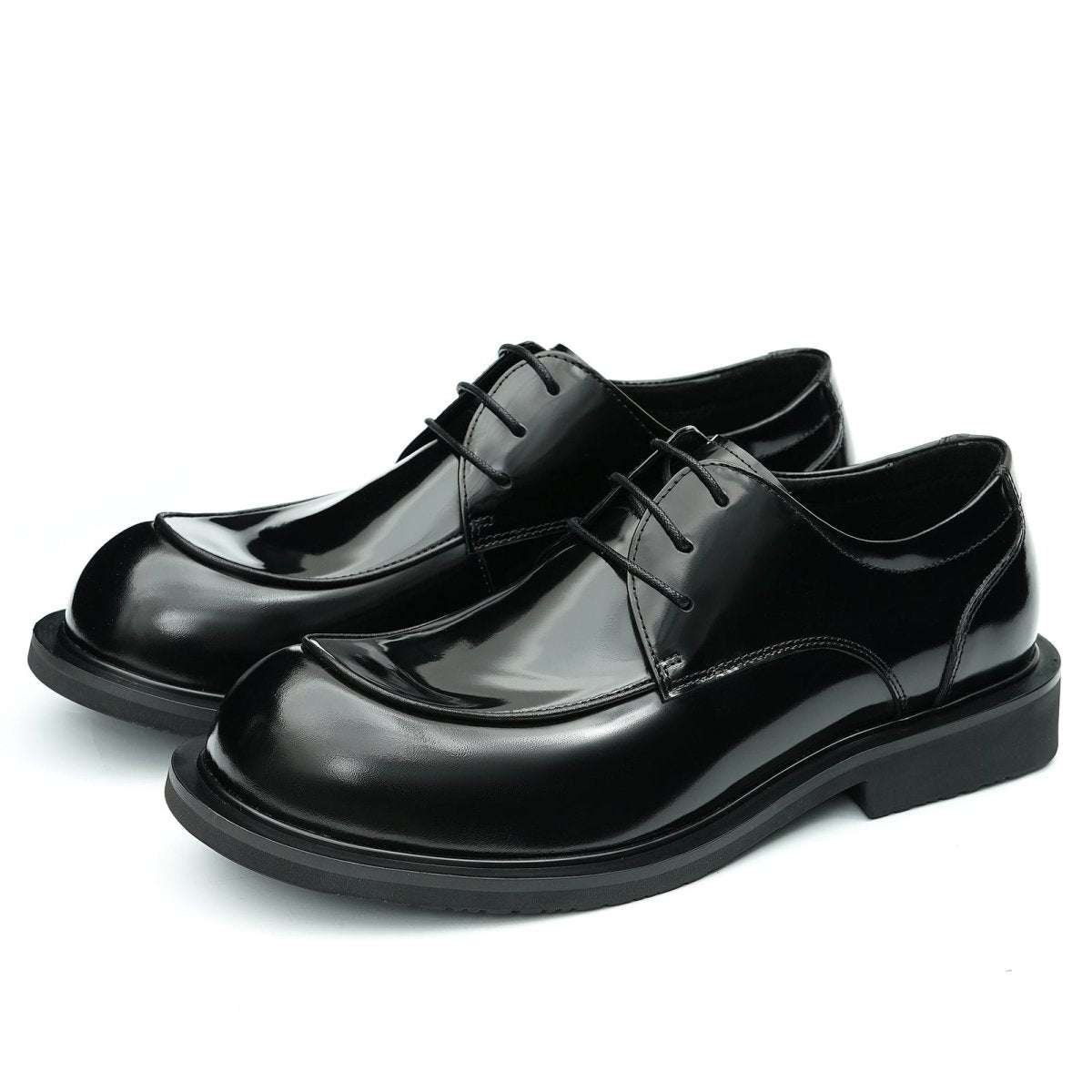Men’s Glossy Calfskin Sculpted Round Toe Derby Shoes - Image 4
