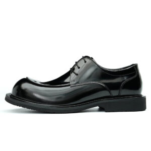 Men’s Glossy Calfskin Sculpted Round Toe Derby Shoes